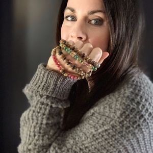 Four Natural Coconut Wood Mala Beaded Bracelets